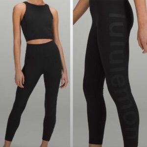 Like New Lululemon Align High Rise Pant 25” Size 16 Black Logo Graphic 6624